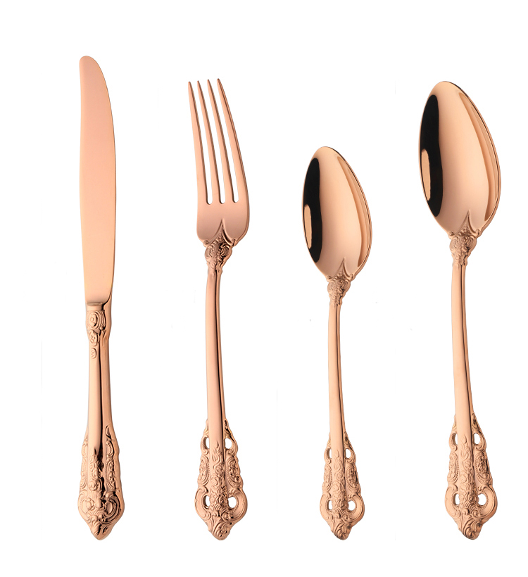 Luxury Hotel Embossing Pattern 16pc Silverware Set Rose Gold