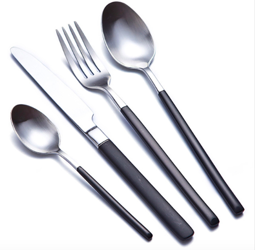 Cubiertos Black and Silver Stainless Steel Cutlery Set Knife Fork Tableware Set