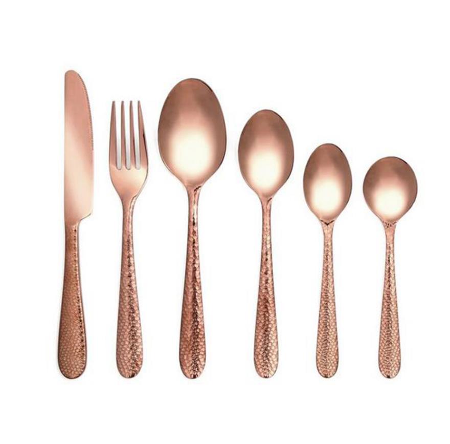 48 Piece Hammered Copper Flatware With Box