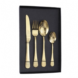 WJF259 classic design matte black engraved cutlery set 24 pcs gift box embossed spoon and fork flatware set