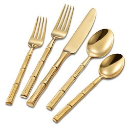 Gold Forged Bamboo Design Mirror Polishing 20pcs Silverware Set