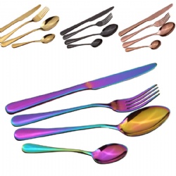 Classic Design Matte Black and Rainbow Steel Cutlery Set For Hotel