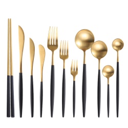 8 Piece Stainless Steel 18/10 Black With Gold Titanium Colour Serving Cutlery Set For Wedding