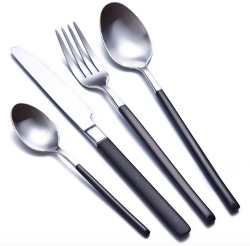 Cubiertos Black and Silver Stainless Steel Cutlery Set Knife Fork Tableware Set