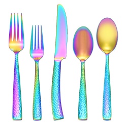 Mirror Hammered Rainbow Flatware Colorful 20 Piece