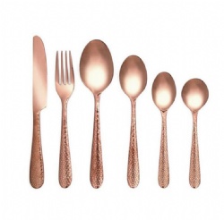 48 Piece Hammered Copper Flatware With Box