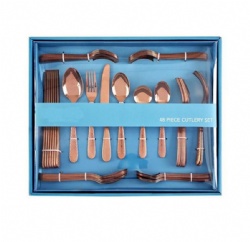 48 Piece Hammered Copper Flatware With Box